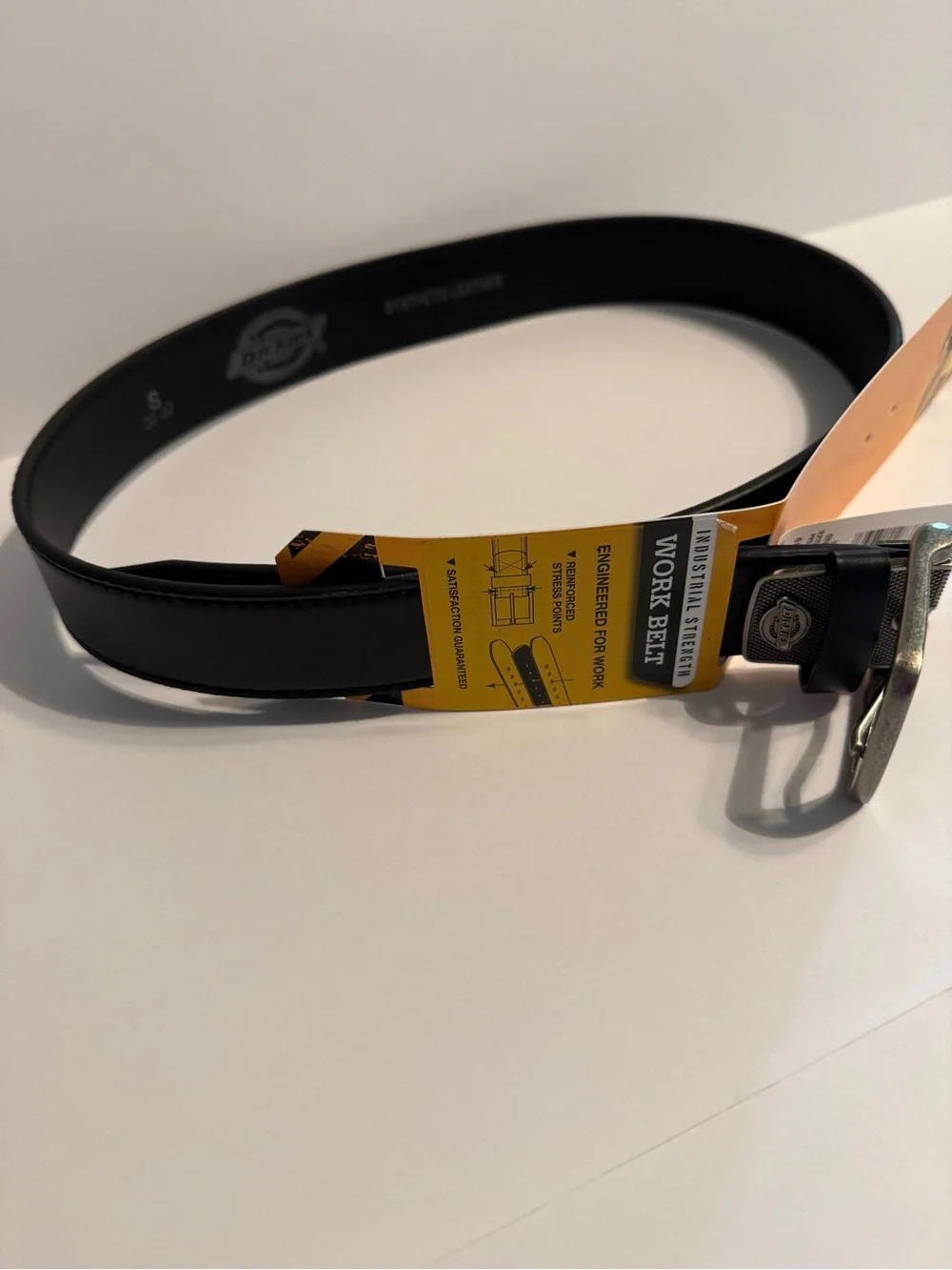 Dickies Black Leather Work Belt with Silver Buckle